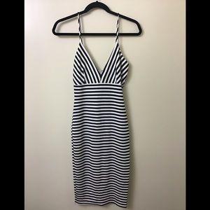 Spaghetti Strap Stripe Black and White Dress